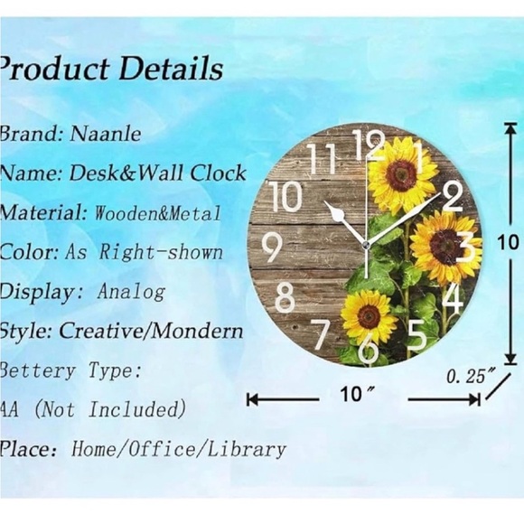 Sunflower Wooden Wall Clock - Picture 4 of 6